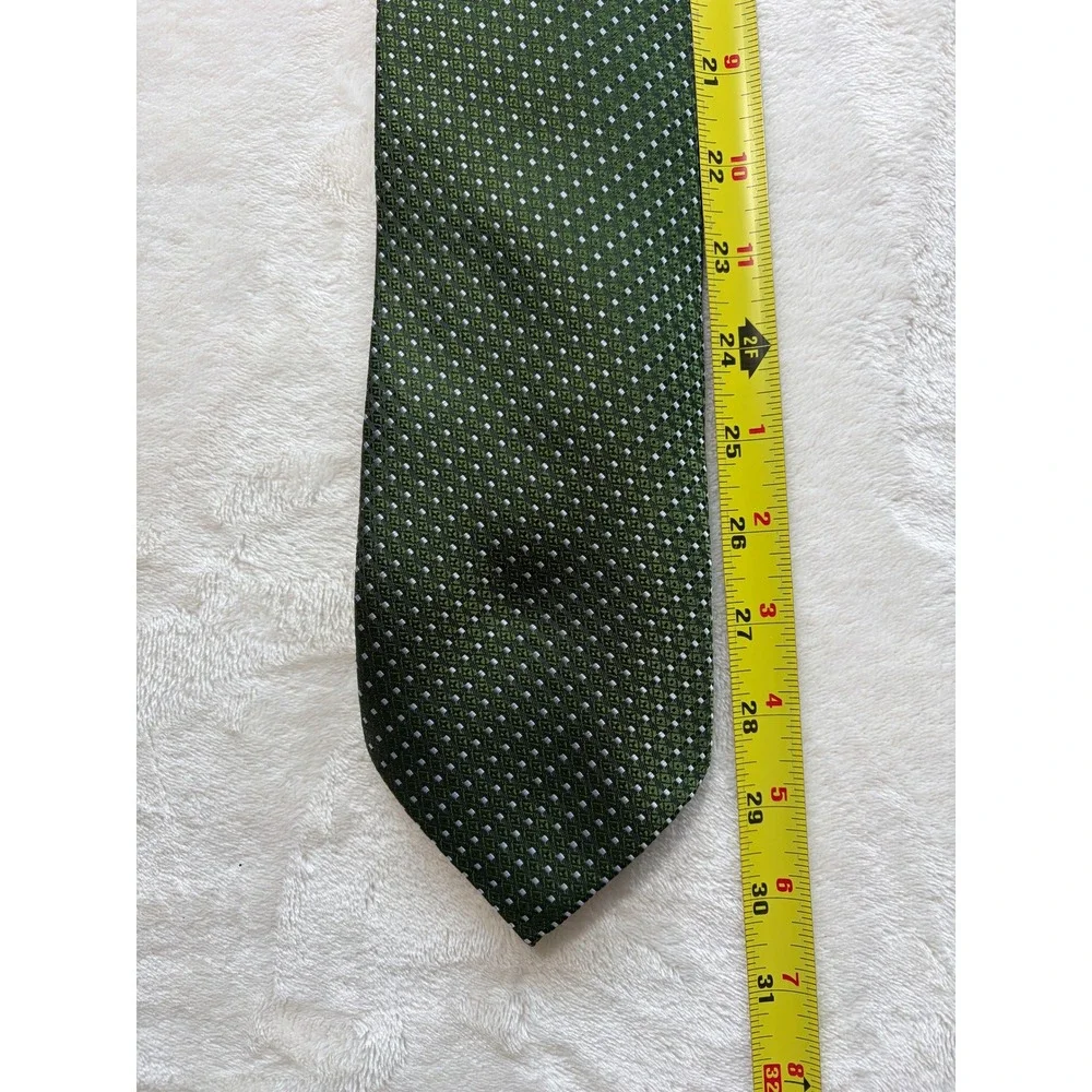 90's Vintage Hugo Boss Green Geometric Silk Necktie Mens One Size Excellent